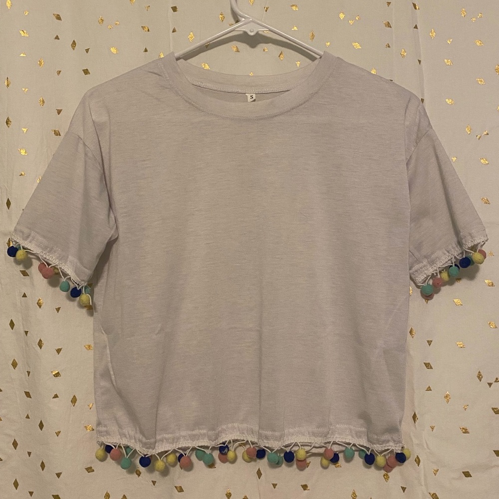 White top, Pom-Pom trim